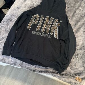 Victoria's Secret Black Hoodie with Leopard 'PINK' Logo